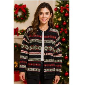 J Crew Vintage Cardigan 100% Shetland Wool Button Front Sweater Christmas Size S